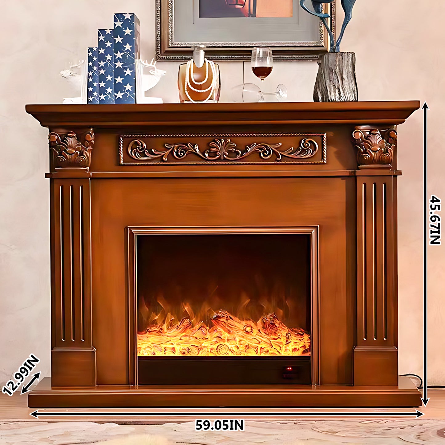Aihm-Lon Retro Freestanding Electric Fireplaces with Realistic Flame 47.24"-59.05"