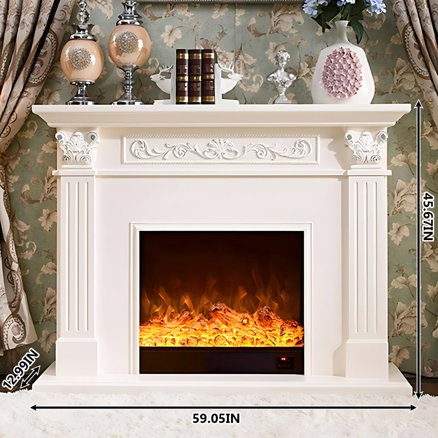 Aihm-Lon White Electric Fireplace Decorative Flame 47.24"