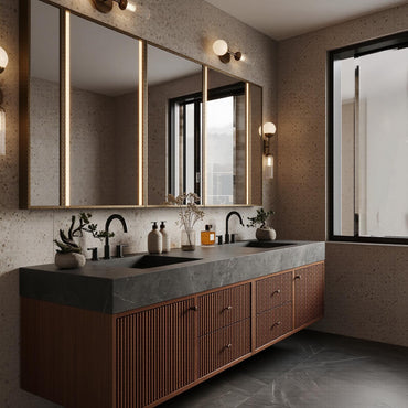 70''-96'' Modern Bathroom Vanity with Sink Double Sink Dark Stone Warm Walnut Cabinet