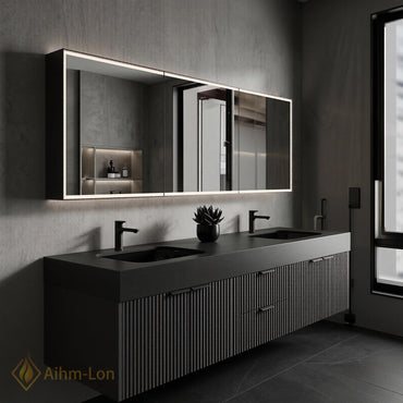 60''-96'' Double Bathroom Vanity with Sink Modern Floating Fluted Panel Matte Charcoal