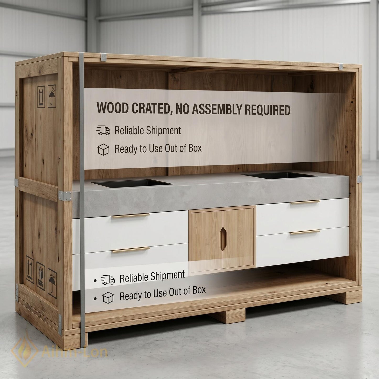 60''-96'' Double Bathroom Vanity with Sink Wood Floating Surface Panel Open Drawers