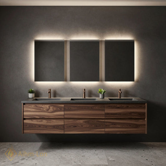 78''-96'' Modern Bathroom Vanity with Sink Floating Walnut Deep Drawers Cabinet