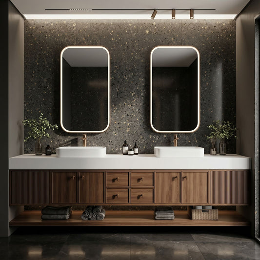 72''-96'' Modern Bathroom Vanity with Sink Double Sink Ribbed Front White Solid Top
