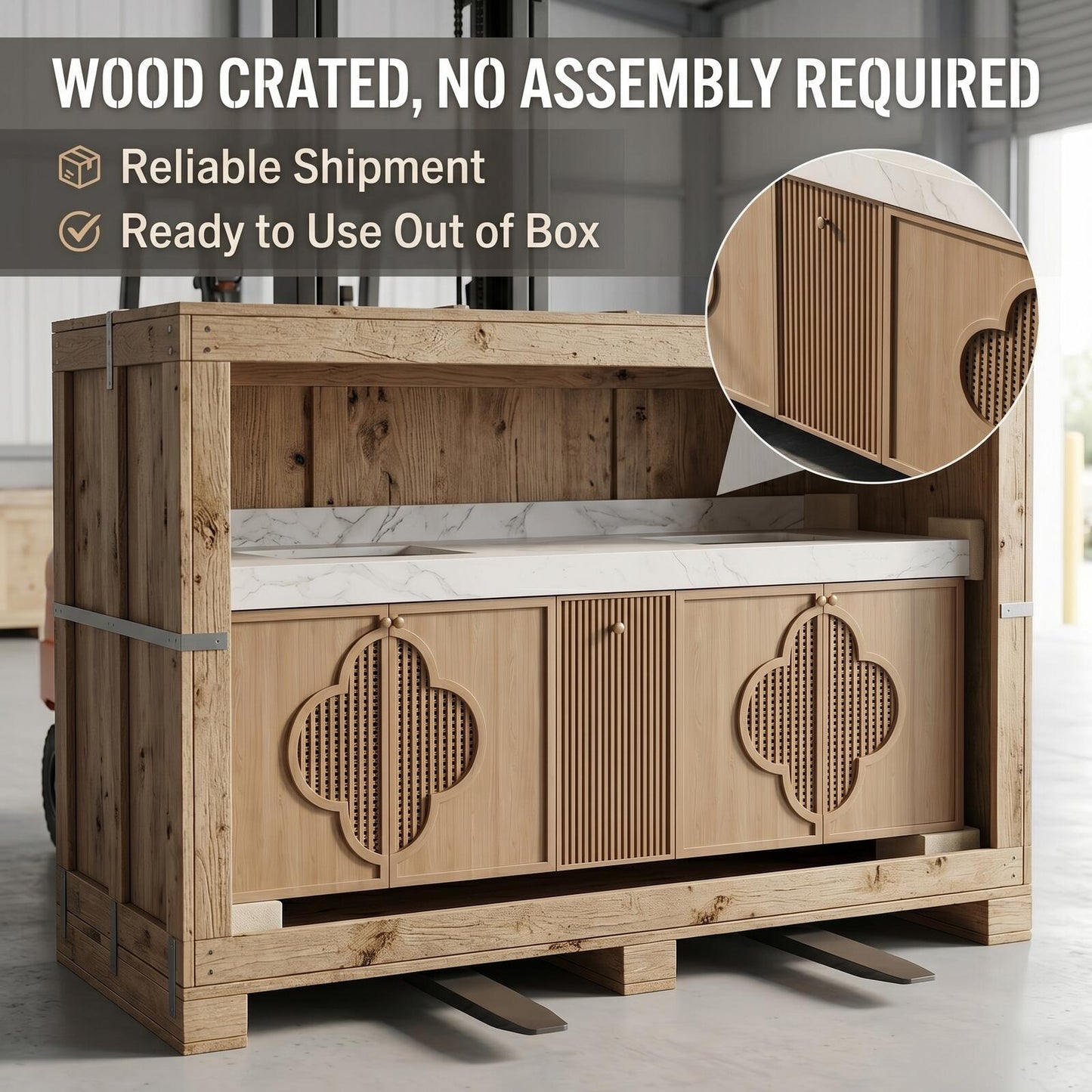 60''-96'' Floating Bathroom Vanity with Sink Double Sink Light Oak Lattice Cloud Doors Cabinet