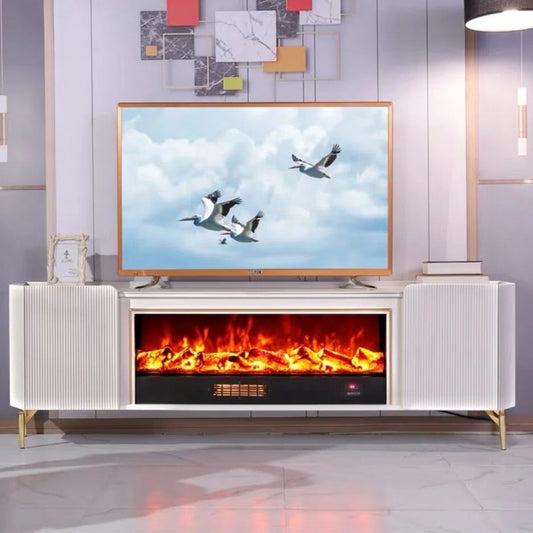 Aihm-Lon Simple Electric Fireplace with Mantel Includes Striped Cabinets 71”-79”