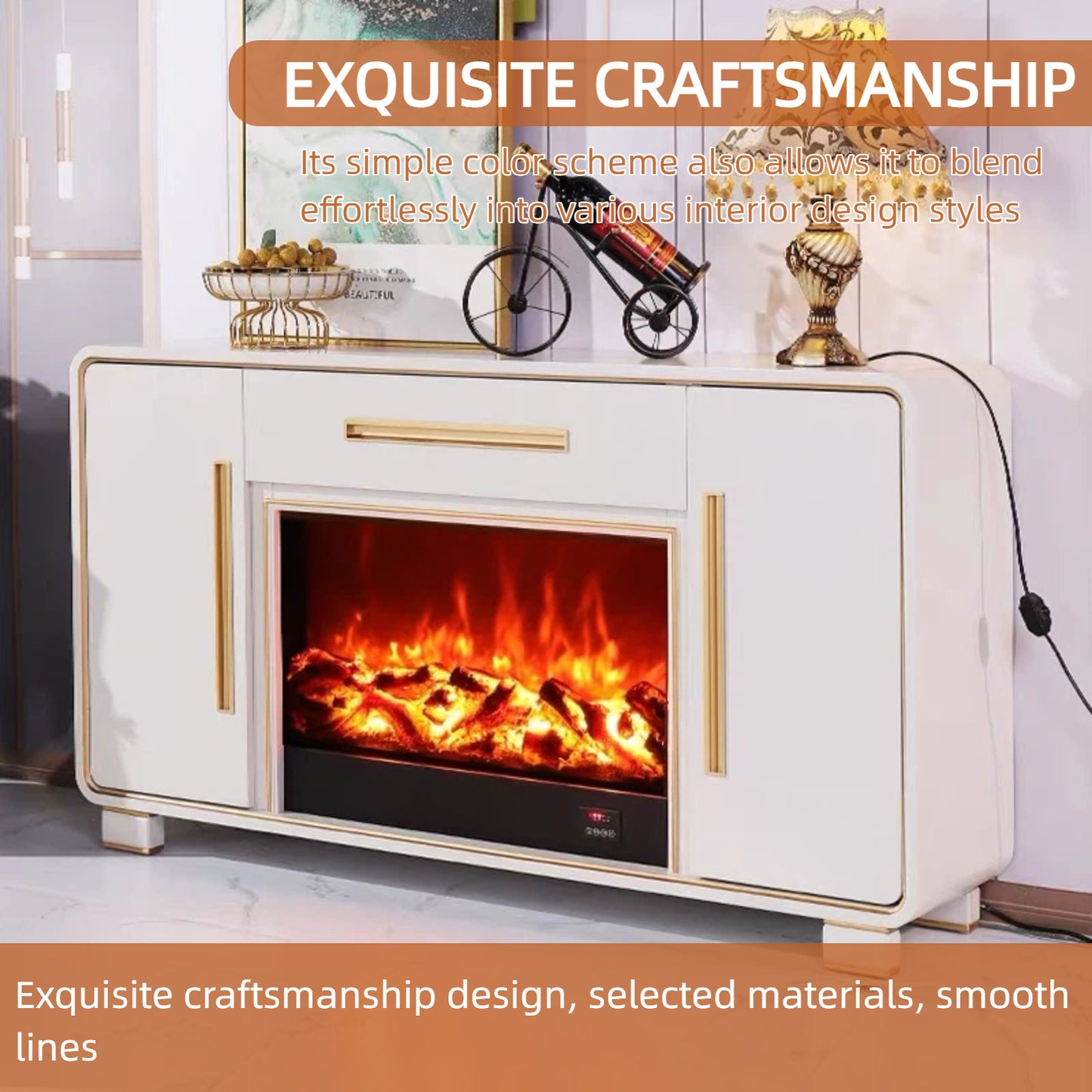 Aihm-Lon Modern Electric Fireplace Includes Storage Drawer 63”