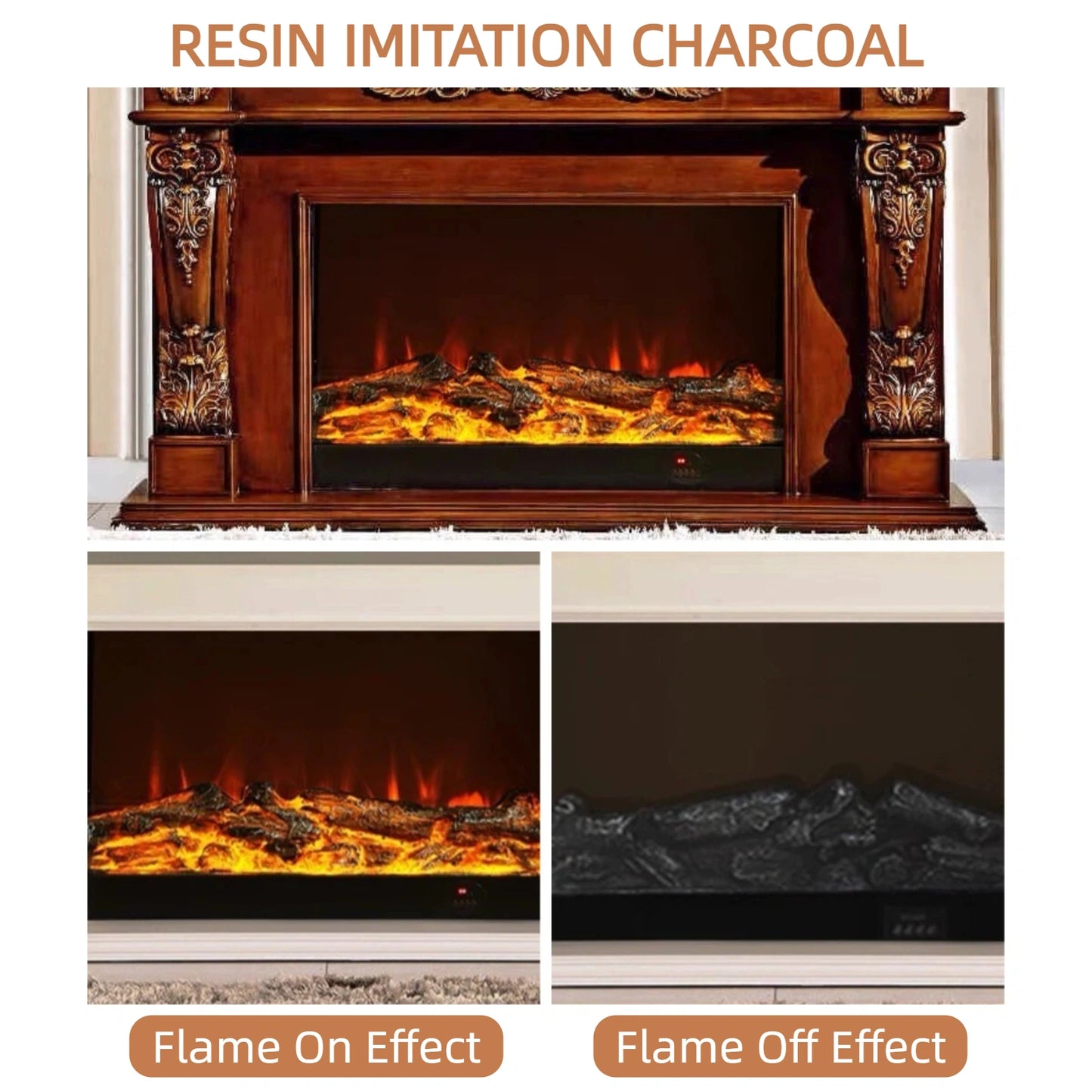 Aihm-Lon Retro Electric Fireplace Includes White Luxury Relief and Double-Column 59”-79”