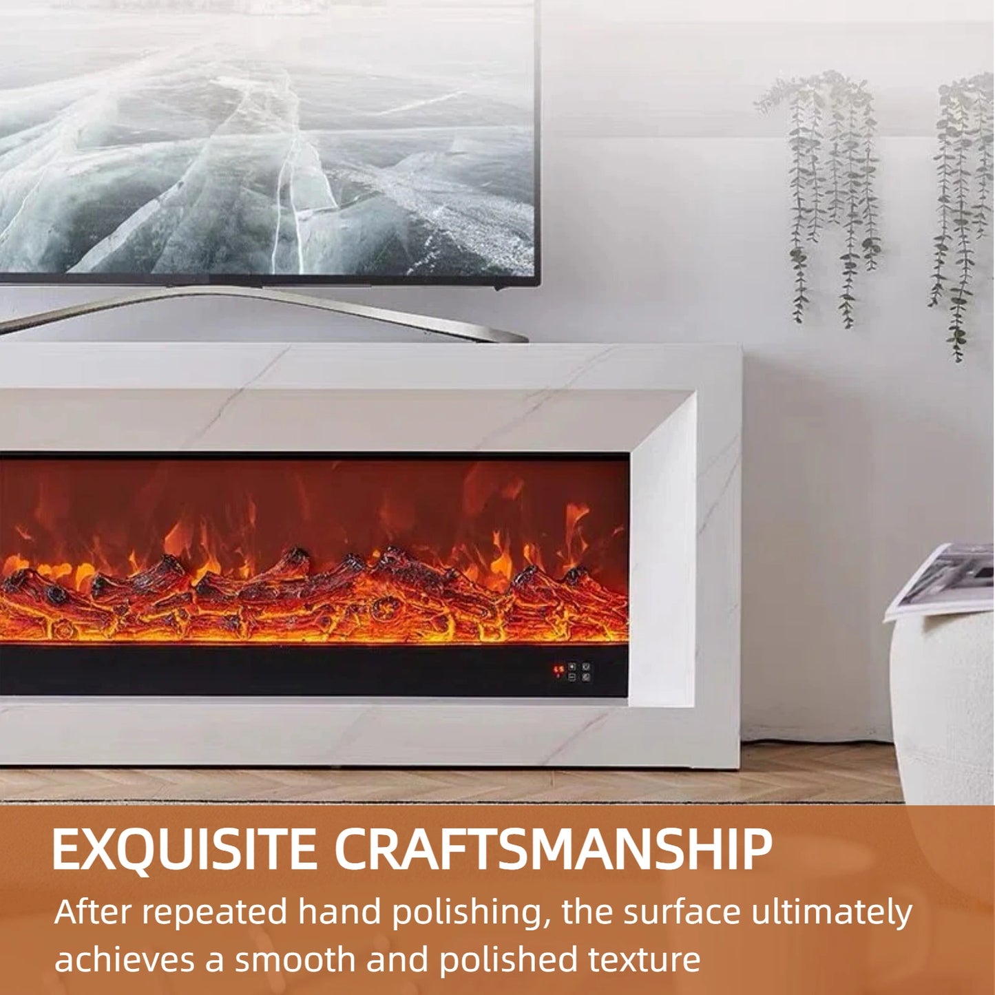 Aihm-Lon White Electric Fireplace with Realistic Decorative Flame 79”-95”