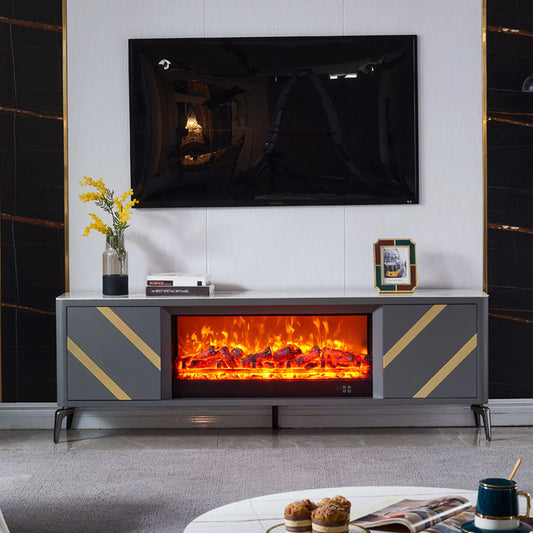 Aihm-Lon Freestanding Electric Fireplace Includes Grey Stripe Design 71”-79”