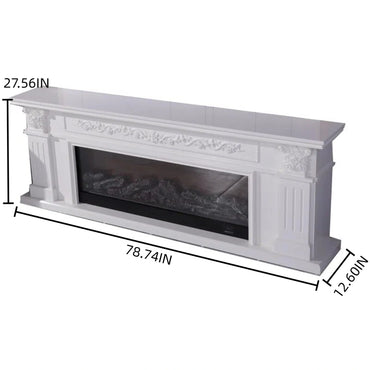 Aihm-Lon Electric Fireplace with White European Carving Includes Faux Flame Insert 79”