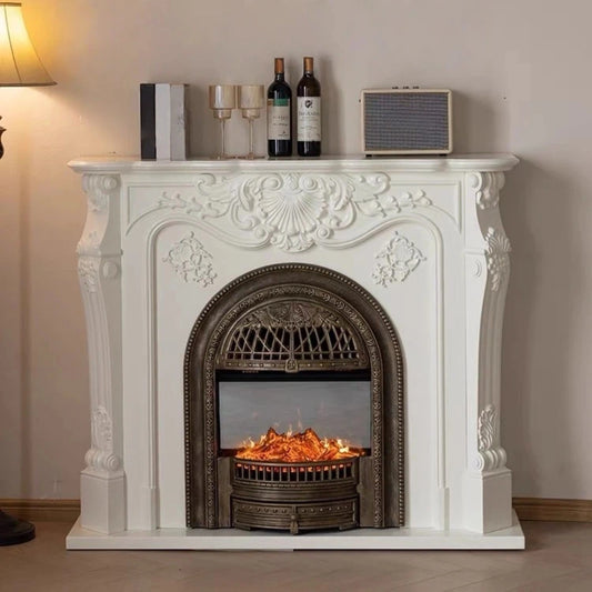 Aihm-Lon Electric Fireplace with Real Flame Insert and White Carving 43”-59”