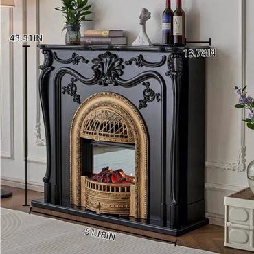 Aihm-Lon Black Electric Fireplace Solid Wood Cabinet with Faux Flame Insert 47” - 55”