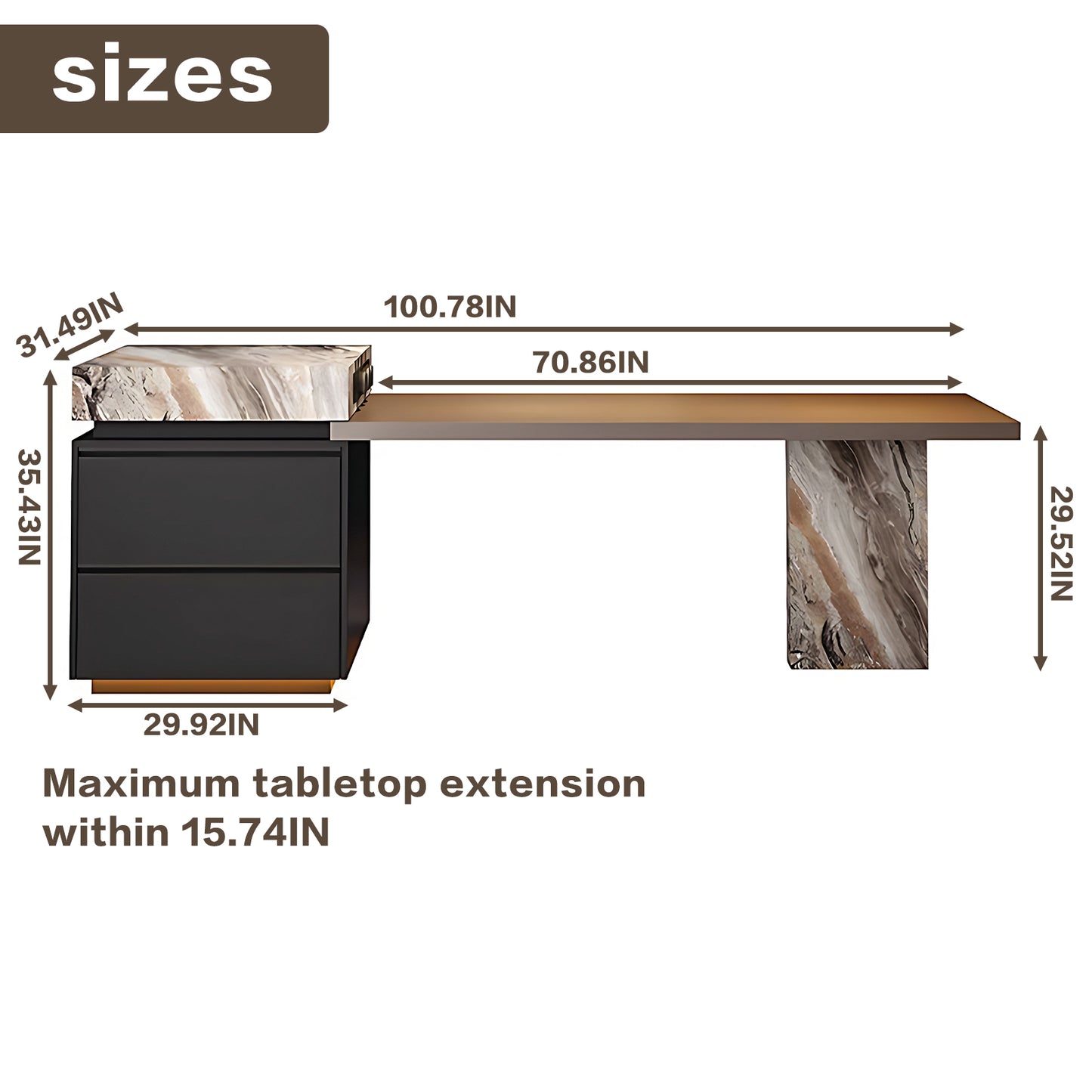 Aihm-Lon Black Kitchen Island with Extendable Table 85.03"-100.78"