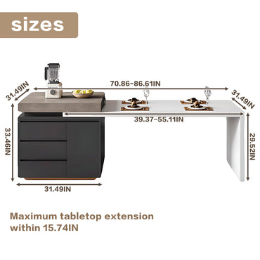 Aihm-Lon White Wooden Kitchen Island with Extendable Table 86.61"-102.36"