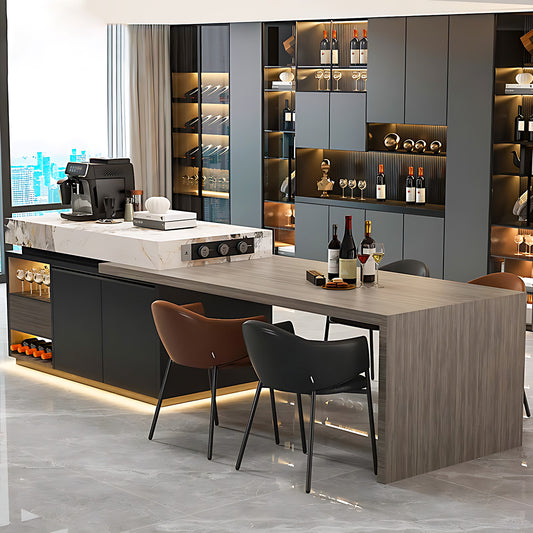 Aihm-Lon Kitchen Island with Extendable and LED Lights 86.61"-98.42"