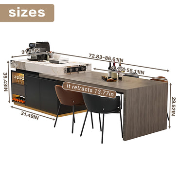 Aihm-Lon Kitchen Island with Extendable and LED Lights 86.61"-98.42"