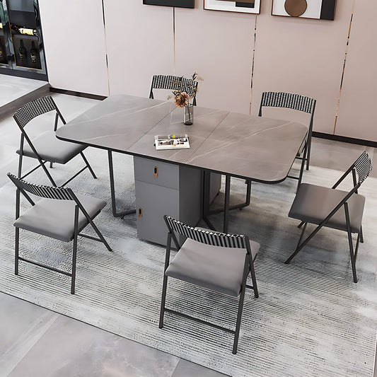 Aihm-Lon Gray Kitchen Island with Extendable Table Chairs 55.11"-62.99"