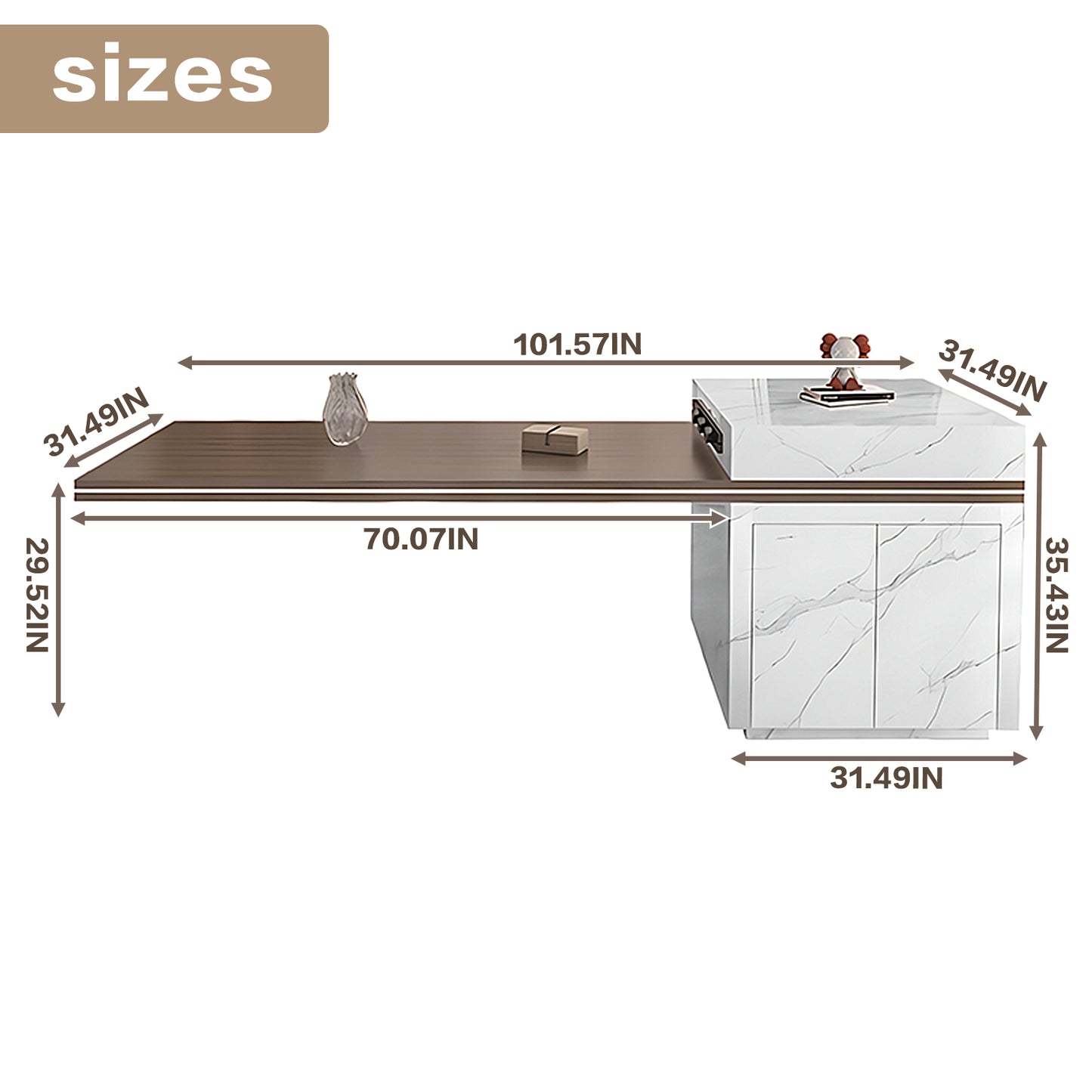 Aihm-Lon Floating Kitchen Island Table with Extendable Dining Table 93.7"-101.57"