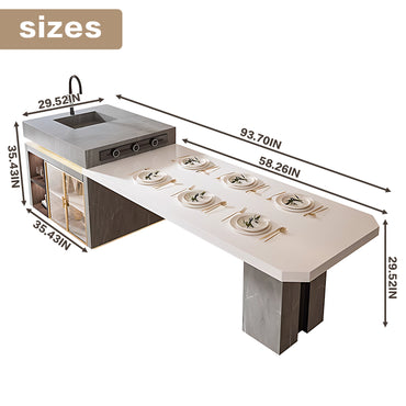 Aihm-Lon Kitchen Island with Sink Extendable Dinning Table 93.7"-109.44"