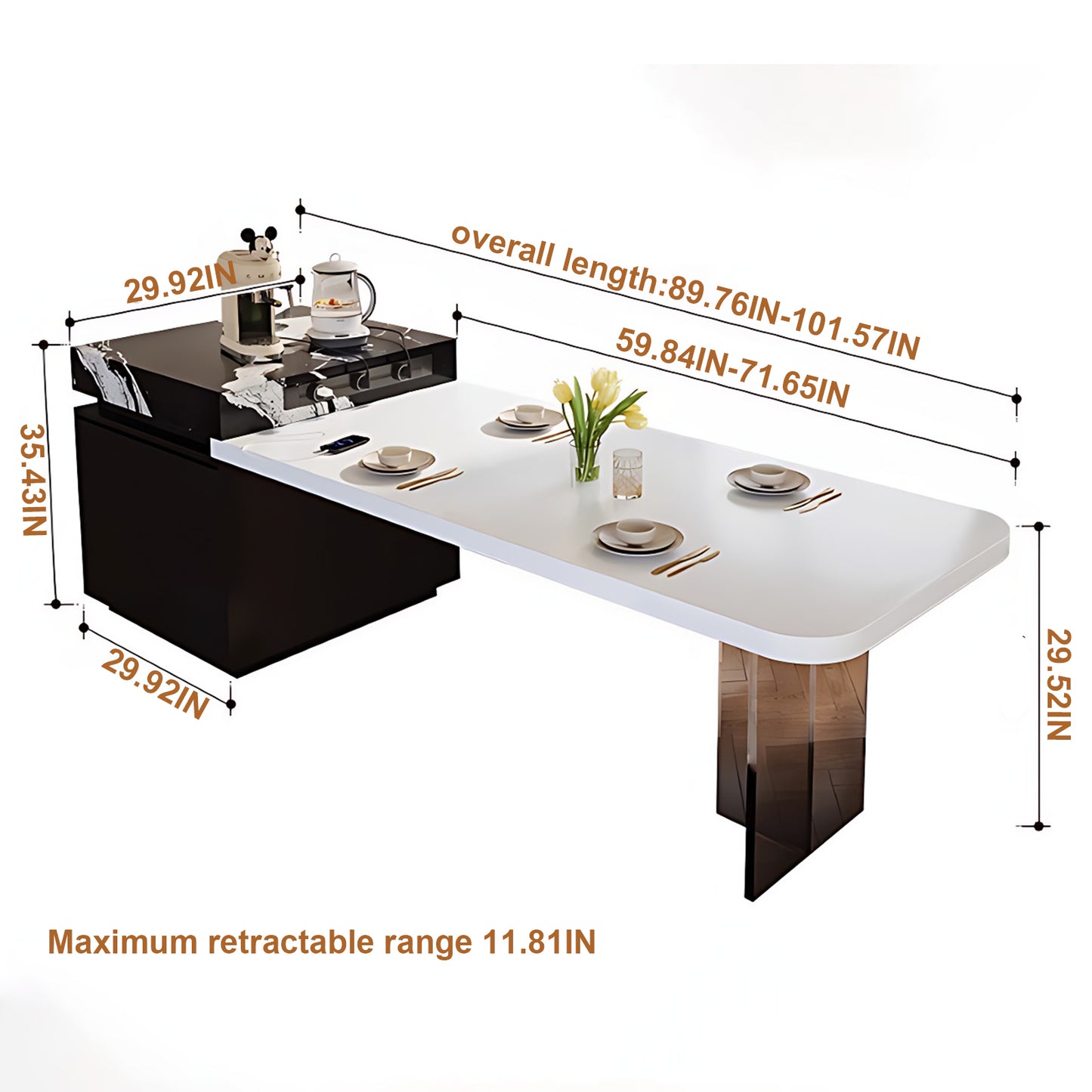 Aihm-Lon Black Kitchen Island with Extendable Dinning Table 93.7"-101.57"