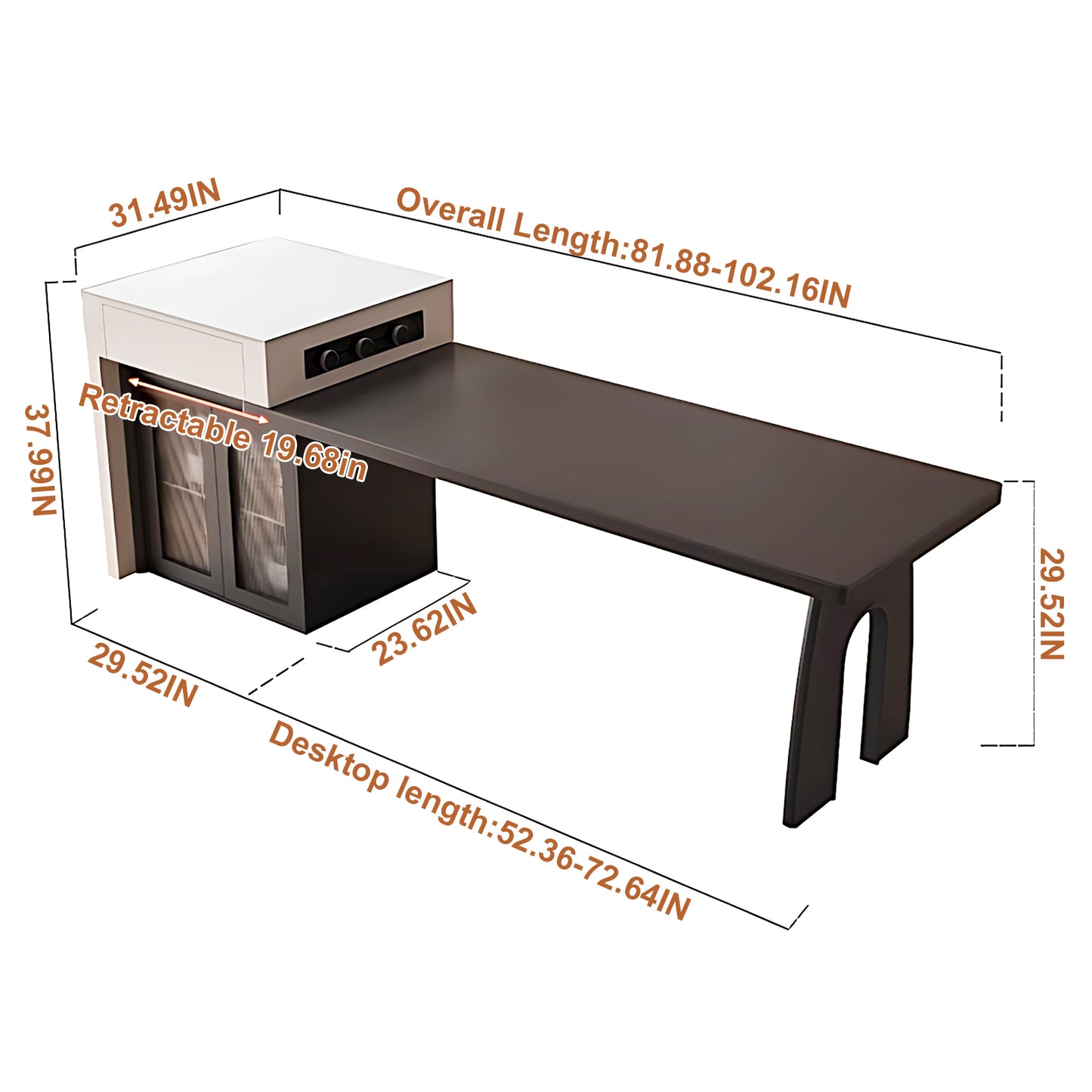 Aihm-Lon Kitchen Island with Extendable Table and Storage 66.14"-81.88"