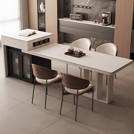 Aihm-Lon Black Kitchen Island with White Extendable Table 66.33"-82.08"