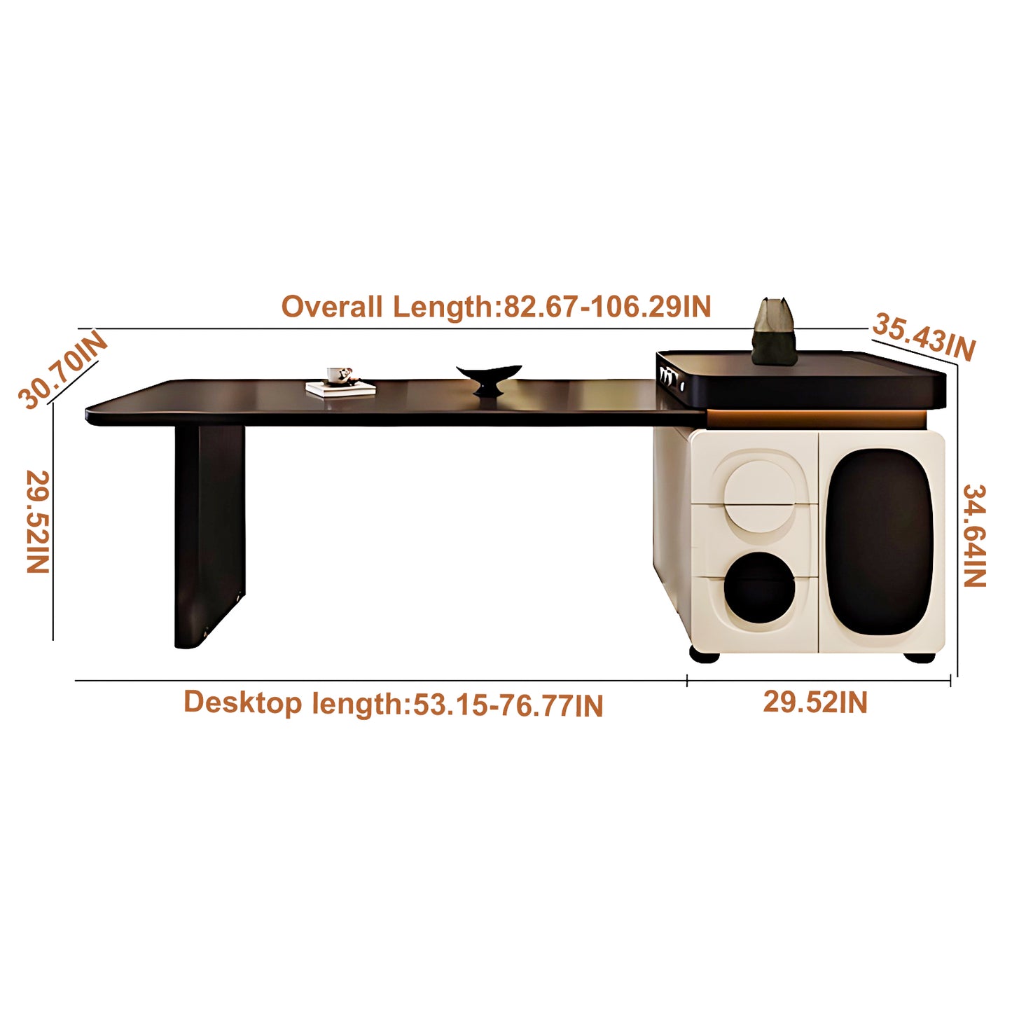 Aihm-Lon Black and White Kitchen Island with Extendable Dining Table 66.92"-82.67"
