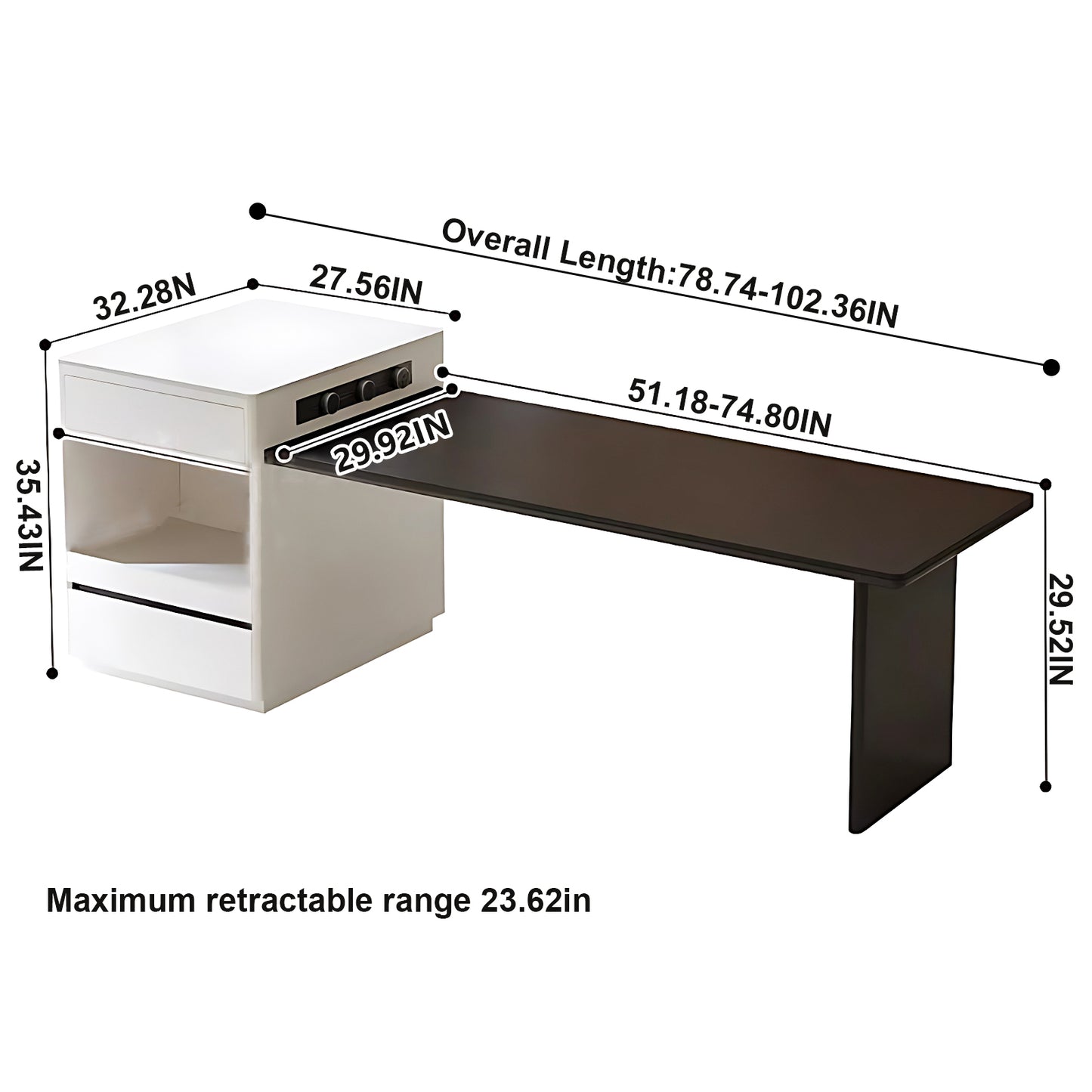 Aihm-Lon White Kitchen Island with Black Extendable Table 51.18"-78.74"