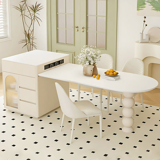 Aihm-Lon White Solid Wood Kitchen Island with Extendable Table 65.35"-73.23"