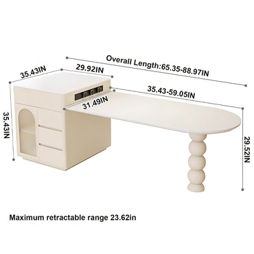 Aihm-Lon White Solid Wood Kitchen Island with Extendable Table 65.35"-73.23"