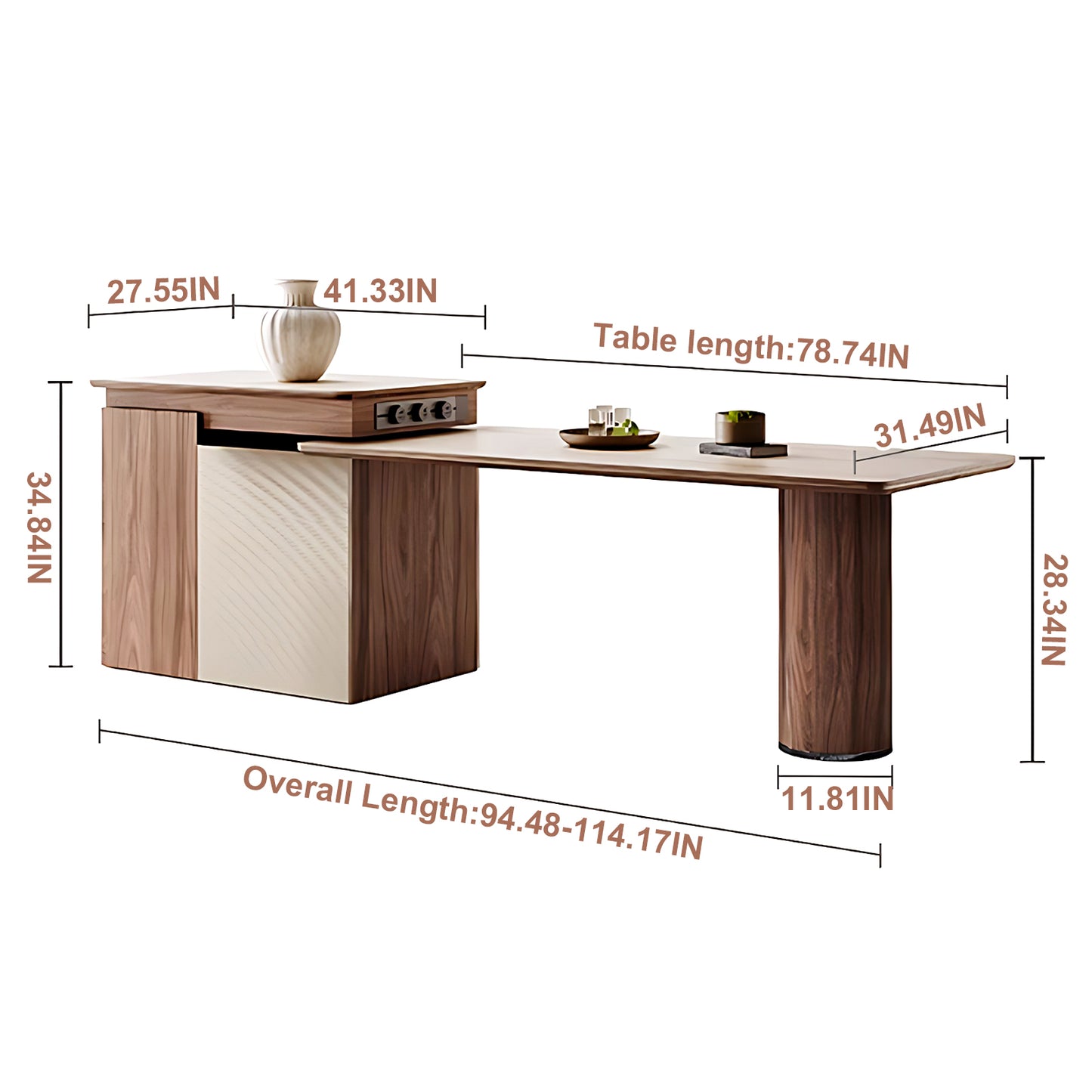 Aihm-Lon Kitchen Island with Extendable Table with Power Outlet 78.74"-94.48"