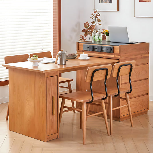 Aihm-Lon Kitchen Island with Black Top Extendable Dining Table 51.18"-70.86"