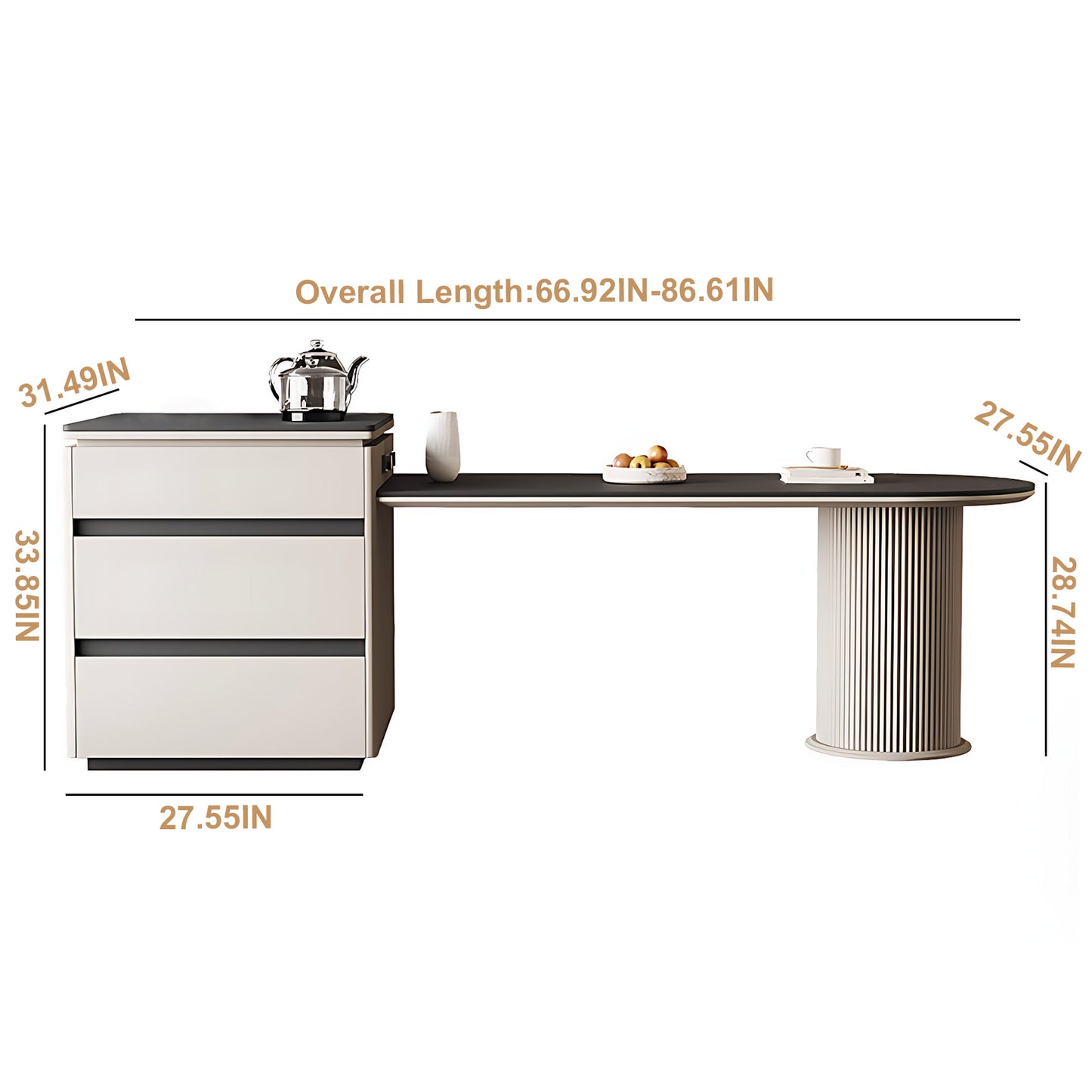 Aihm-Lon Kitchen Island with Extendable Table and Power Outlet 55.11"-66.92"