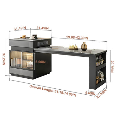 Aihm-Lon Modern Kitchen Island with Extendable Table 51.18"-66.92"