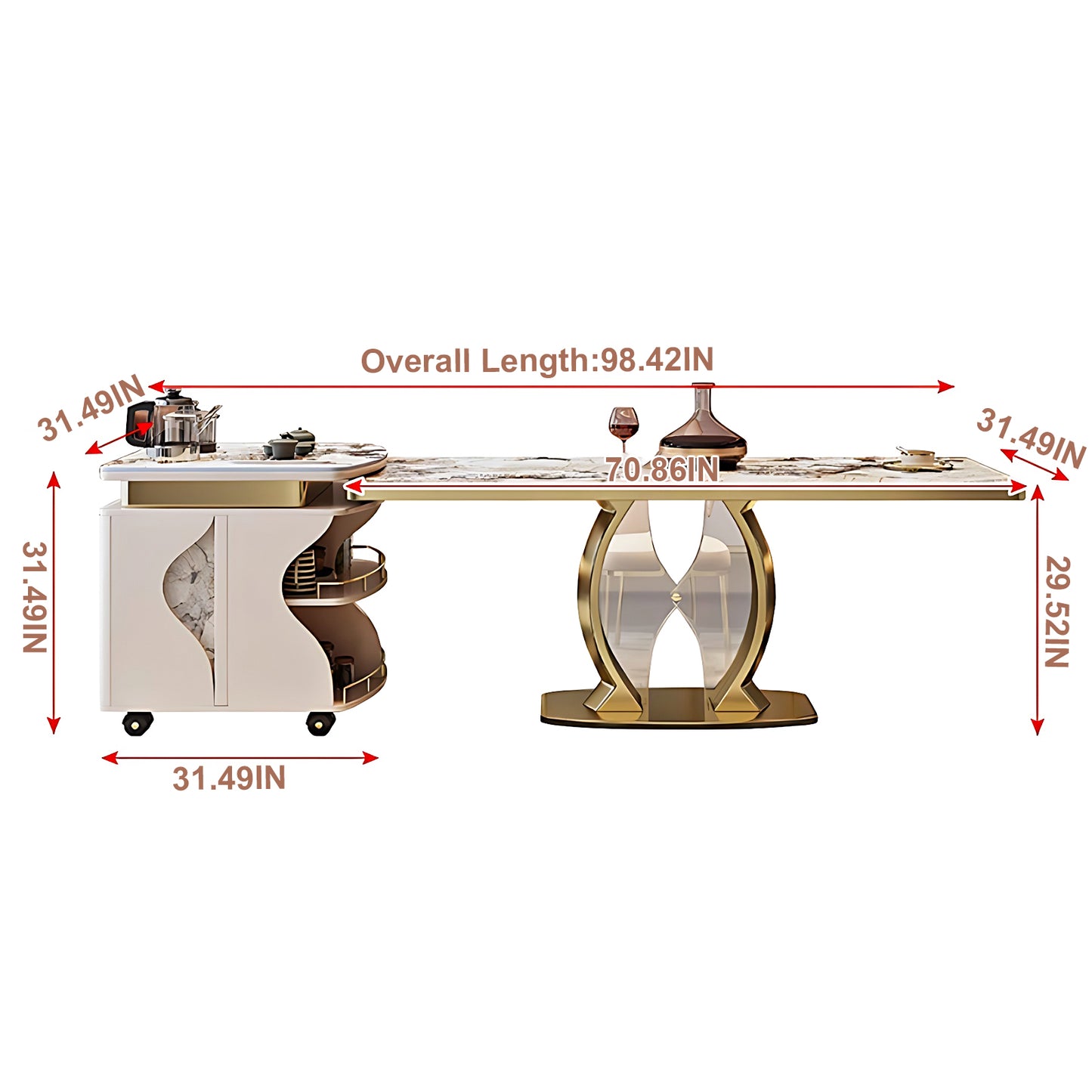 Aihm-Lon Luxury Movable Kitchen Island with Storage 82.67"-98.42"