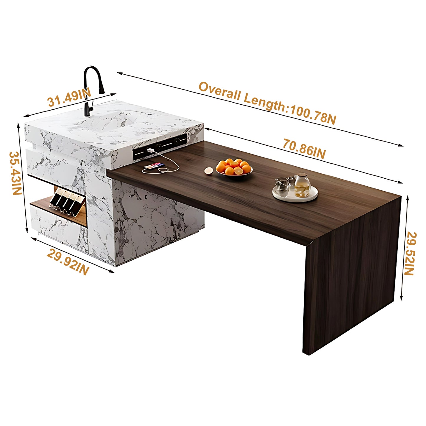 Aihm-Lon Kitchen Island with Sink Extendable Table and Drawers 85.30"-100.78"