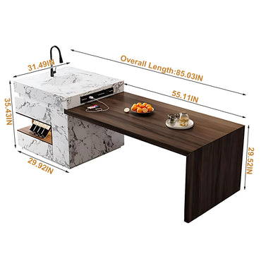 Aihm-Lon Kitchen Island with Sink Extendable Table and Drawers 85.30"-100.78"
