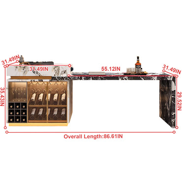 Aihm-Lon Kitchen Island with Extendable Table and Bar Storage 86.61"-98.42"