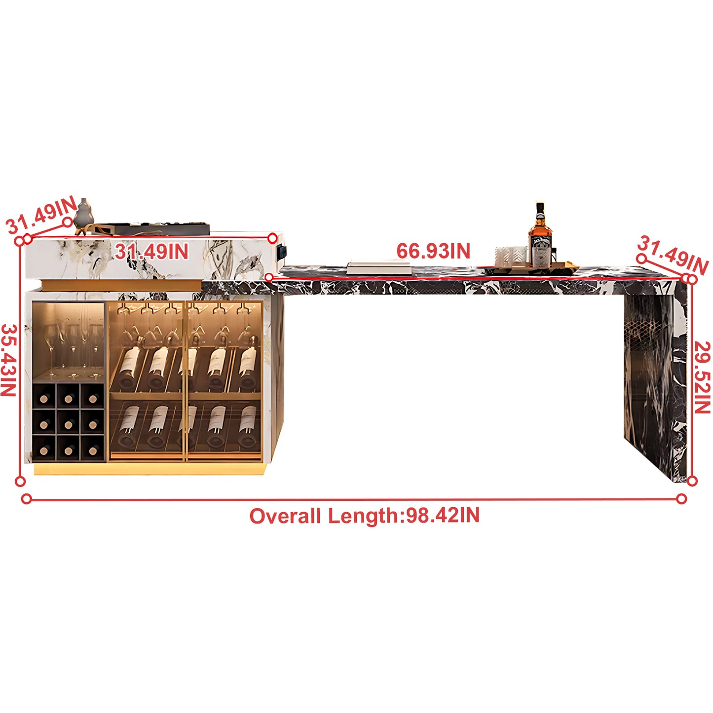 Aihm-Lon Kitchen Island with Extendable Table and Bar Storage 86.61"-98.42"