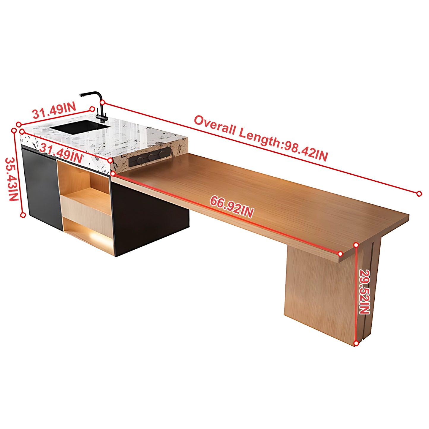 Aihm-Lon Kitchen Island with Sink and Extendable Table 86.61"-98.42"