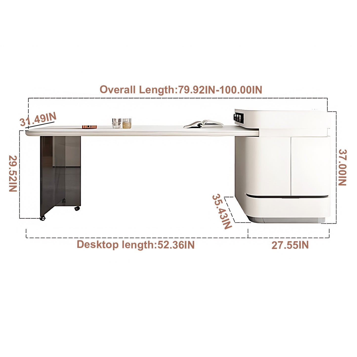 Aihm-Lon White Kitchen Island with Extendable Table with Wheels 64.17"-79.92"