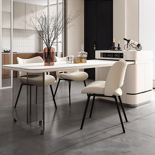 Aihm-Lon White Kitchen Island with Extendable Table with Wheels 64.17"-79.92"