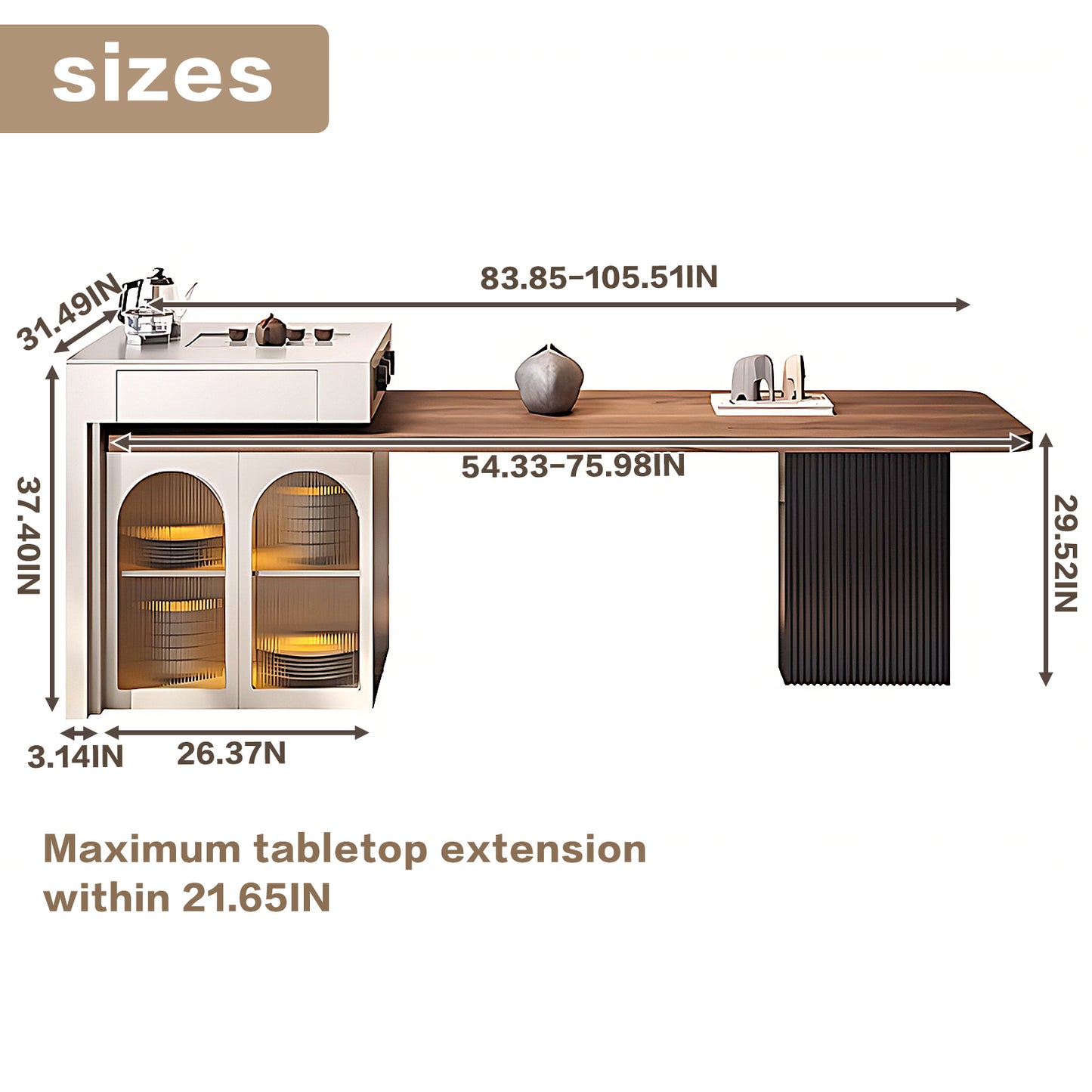 Aihm-Lon Kitchen Island with Extendable Dining Table and Storage 97.63"-105.51"
