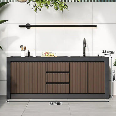 Aihm-Lon Outdoor Kitchen Storage Cabinet with Doors and Shelves 78.74"-86.61"