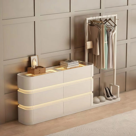 Aihm-Lon Modern Clothes Rack with Transparent Glass Storage&Ambient Lighting 49’’-75’’