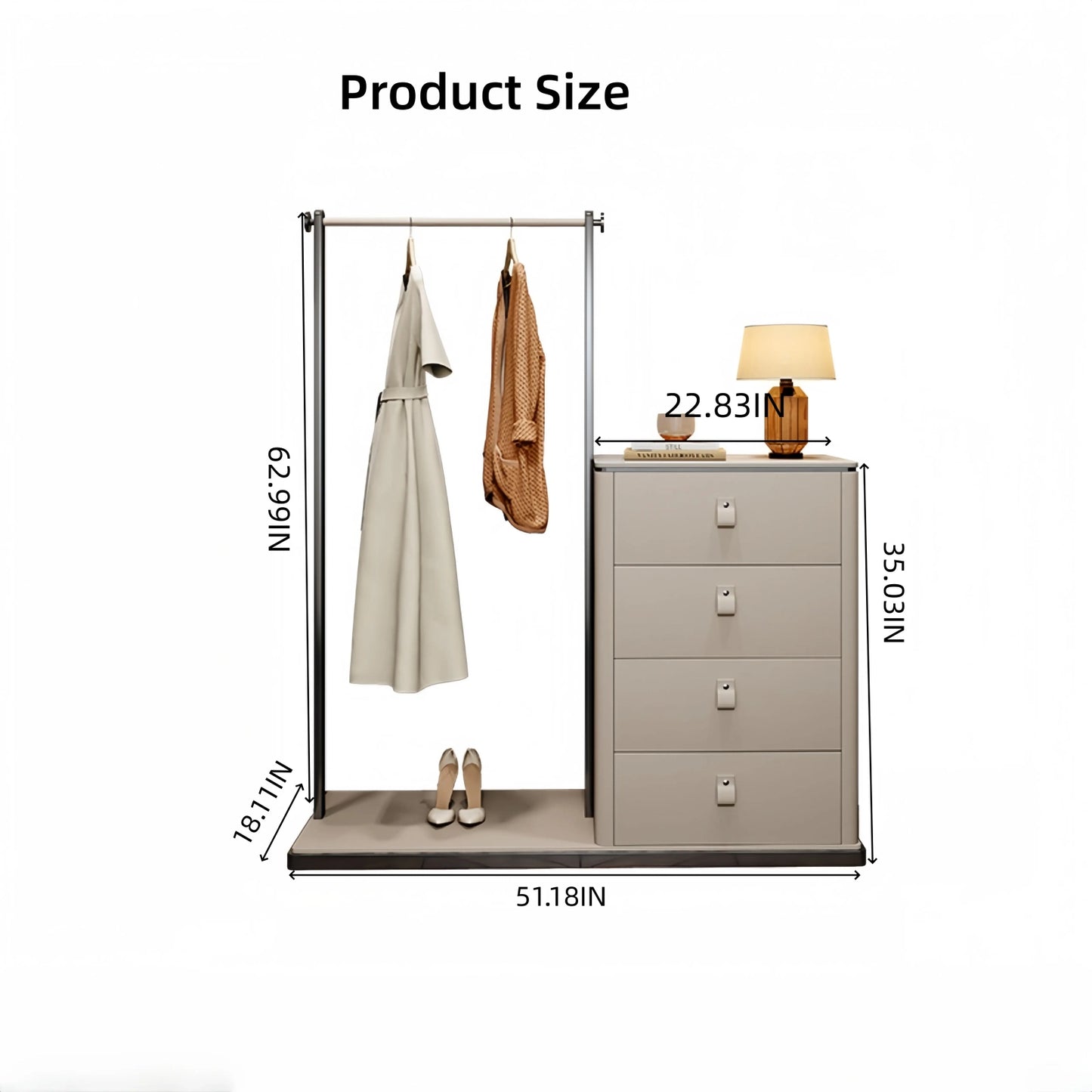 Aihm-Lon Spacious Clothes Rack with Storage Compartments&Slate Countertop 51’’-59’’