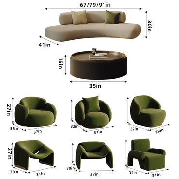 Aihm-Lon Commercial Grade Curved Sofas with Table and Chair for Fitting Room Area Ofiice 67"-91"