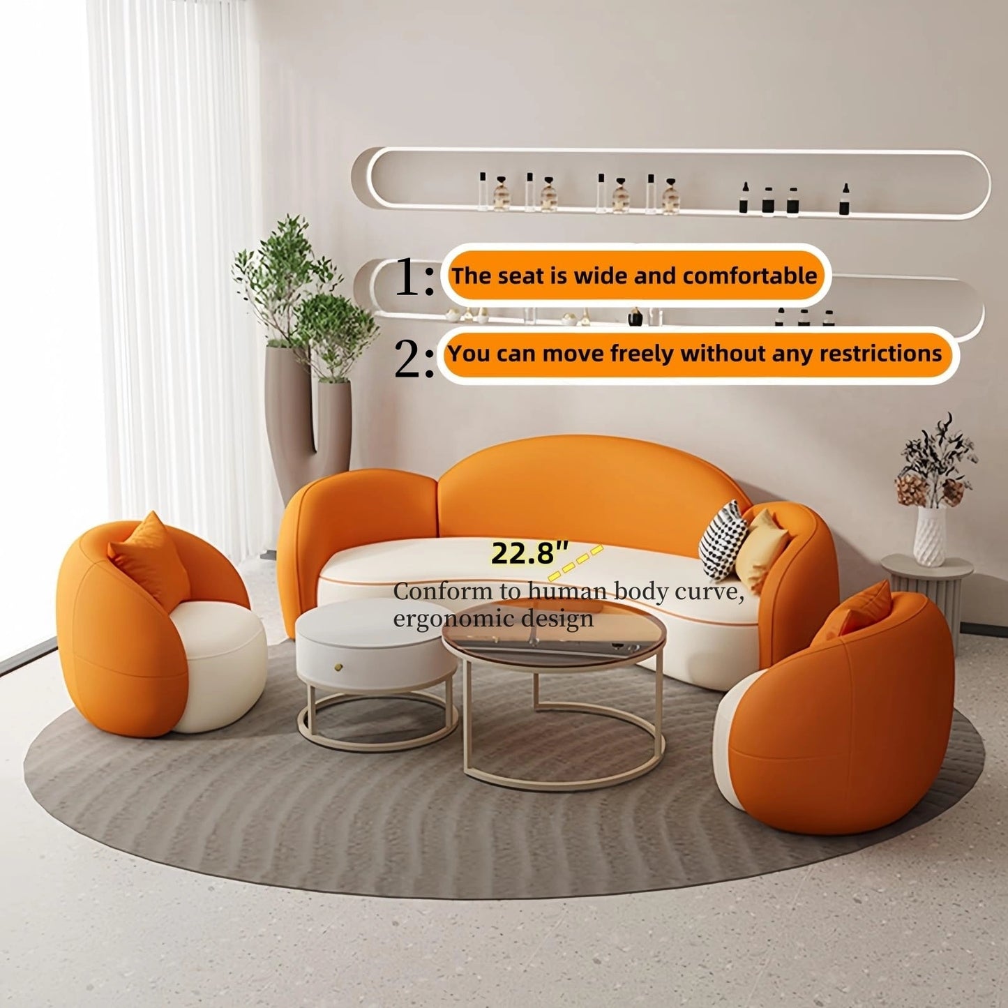 Aihm-Lon Commercial Sofa Set with Single Lounge Chairs and Coffee Table 67"-102"