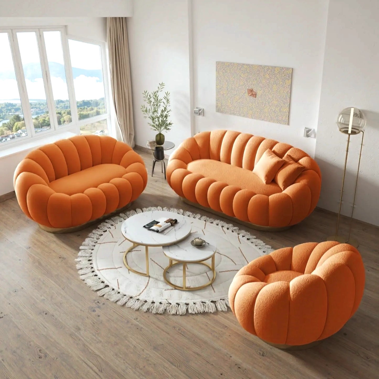 Aihm-Lon Commercial Grade Sofa Set with White Coffee Table and Stool 71"