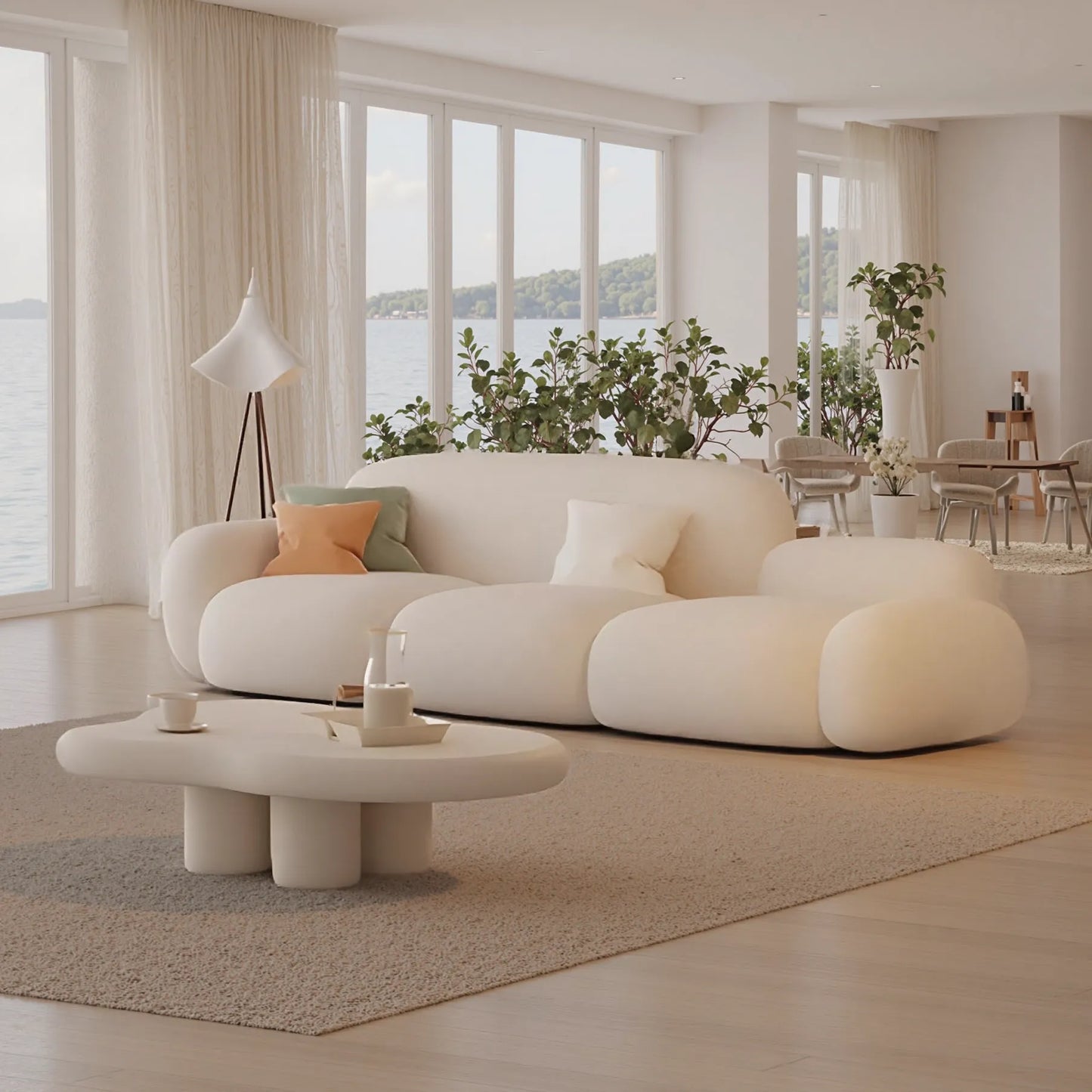 Aihm-Lon Commercial Grade White Sofa Set with Table Chair for Client Seating Area 83"-98"